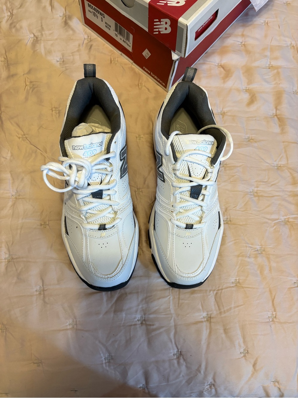 New Balance 409 MX409WG Men’s 10.5 D White Gray Leather Sneakers NOS New in Box
